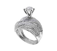 TEELONG Anillo de compromiso con diamantes brillantes de doble diamante para mujer, plata, 8