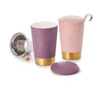 teemando Teaeve® Precious - Taza para té de hierbas (porcelana, 3 piezas, doble pared, base de acero inoxidable, 0,35 L)