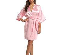 Teemie Bata Mujer Satén Kimono Novia Dama Boda Albornoz Sexy Camisón Verano Ropa De Dormir Vestido Batas Vestir Comodo Albornoces Casa Pijamas Despedida Soltera Rosa L