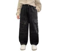 Teen Boys Wide Leg Baggy Jeans Kids Elastic Waist Straight Leg Casual Cargo Denim Trousers Trendy Youth Loose Fit Washed Distressed Denim Pants Vintage Y2K Hip Hop Streetwear