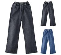 Teen Girls Straight Leg Jeans Kids Washed Distressed Baggy Wide Leg Denim Pants with Pockets Teenage Elastic Waist Casual School Trousers Loose Fit Vintage Y2K Streetwear