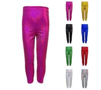 Teen Girls Tartan Check Leggings Kids Shiny Metallic Disco Leggings Pants Soft Stretchy Shiny Footless Tights Fashion Children Comfortable Elastic Waistband Trousers Casual Wear