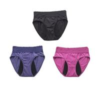 Teenage Girls Menstrual Cotton Knickers Breathable Period Pants Heavy Flow Extra Protection Absorbent Panty First Starter Kit Comfortable Underwear Pack Of 3 Black/Purple/Bright Pink Xl