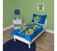 TEENAGE MUTANT NINJA Juego de Ropa de Cama Infantil de 4 Piezas, Incluye edredón, Juego de sábanas, Bajera, sábana encimera y Funda de Almohada Reversible para Cama Infantil, Color Azul