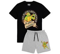 TEENAGE MUTANT NINJA Pijama para Hombre Turtles | Michelangelo Warrior Character Pizza Camiseta Negra Pantalones Cortos Gris Pjs | Mercancía TMNT