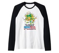 Teenage Mutant Ninja Turtles 4th of July USA Flag Pizza Font Camiseta Manga Raglan
