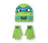 Teenage Mutant Ninja Turtles Conjunto de gorro y guantes para niños de las Tortugas Ninja Mutantes | Gorro de invierno con cara de personaje Leonardo de TMNT y guantes de punto