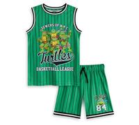 TEENAGE MUTANT NINJA Turtles Juego de baloncesto verde de 2 piezas| TMNT Alcantarillas de N.Y.C. Ropa deportiva para niños | Traje casual sin mangas | Diseño de rayas de la liga de baloncesto
