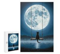 Teenagers 1000 PCS Puzzle Cat on Swing Under Moonlight Puzzles para Adultos Juego Familiar Vacaciones en Casa Pasatiempo Regalo de Cumpleaños Regalos, 1000 PCS