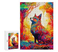 Teenagers 300 PCS Puzzle Colorful Fox in Fantasy Forest-1 Puzzle para Adultos Juegos Divertidos Regalos de Decoración Perfecto para Amigos y Familias 300 PCS