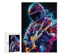 Teenagers 300 PCS Puzzle Glowing Astronauta Playing Guitar Puzzle para Adultos Juegos Divertidos Regalos de Decoración Perfecto para Amigos y Familias 300 PCS
