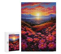 Teenagers 300 PCS Puzzle Sunset Over A Flower Field -1 Puzzle para Adultos Juegos Divertidos Regalos de Decoración Perfecto para Amigos y Familias 300 PCS