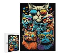 Teenagers 500 PCS Puzzle Colorful Cats with Sunglasses-1 Puzzle para Adultos Juegos Divertidos Regalos de Decoración Perfecto para Amigos y Familias 500 PCS
