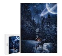 Teenagers 500 PCS Puzzle Lobo Howling at Saturn Moon Puzzle para adultos Juegos Divertidos Regalos de decoración perfectos para amigos y familiares 500 piezas