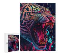 Teenagers 500 PCS Puzzle Neon Tiger Roar Puzzle para Adultos Juegos Divertidos Regalos de Decoración Perfecto para Amigos y Familias 500 PCS