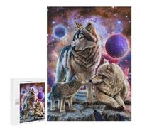Teenagers 500 PCS Puzzle Wolf Family in Space Puzzle para Adultos Juegos Divertidos Regalos de Decoración Perfecto para Amigos y Familias 500 PCS