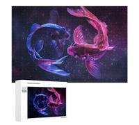 Teenagerss Puzzles - Rompecabezas de 1000 piezas de neón Koi Fish Art Print para adultos, práctico análisis de juegos y lógica, cumpleaños y regalos únicos, 1000 piezas