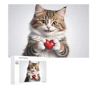 Teenagerss - Rompecabezas de 1000 piezas adorable gatito sosteniendo un corazón para adultos, juegos familiares, regalo de cumpleaños, diversión en actividades en casa, 1000 piezas
