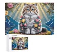 Teenagerss - Rompecabezas de 1000 piezas de arte de gato de fantasía floral, 2 sierras de calar para adultos, juegos relajantes, mejora la memoria, actividades divertidas en casa, 1000 piezas