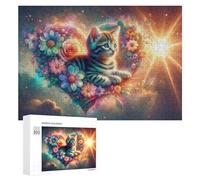 Teenagerss - Rompecabezas de 300 piezas con diseño floral de corazón y gatito para adultos, juegos familiares, regalo de cumpleaños, diversión en actividades en casa, 300 piezas