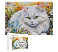 Teenagerss - Rompecabezas de 300 piezas de gato esponjoso en campo de flores para adultos, juegos familiares, regalo de cumpleaños, diversión en actividades en casa, 300 piezas