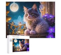 Teenagerss - Rompecabezas de 500 piezas con diseño de gato nocturno mágico para adultos, juegos relajantes, mejora la memoria, actividades divertidas en casa, 500 piezas