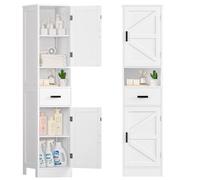 TEENFON 170 cm Mueble Baño Estrecho de 40 cm, Armario Baño Alto con 2 Puertas en Flecha & 1 Cajón, Columna Baño con Estantes Ajustables & Compartimento, para Baño, Cocina y Salón, 40x30x170 cm, Blanco