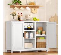 TEENFON 90 cm Aparador con 2 Puertas, Aparadores para Salon con 4 Estantes - 3 Ajustables, Mueble Auxiliar de Cocina con Plan de Trabajo para Pasillo, Comedor y Entrada - 90 x 30 x 80,5 cm - Blanco