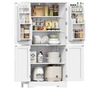 TEENFON Alacena de Cocina Alta y Despensa, Armario de 4 Puertas con 6 Estantes y 2 Compartimentos en la Puerta, Aparador y Mueble de Almacenaje Multiusos para Cocina, Salón, Comedor, 130 cm, Blanco