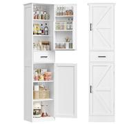 TEENFON Alacena de Cocina Alta y Despensa, Armario Multiusos con 2 Puertas, 1 Cajón y Estantes Ajustables, Aparador y Mueble de Baño para Cocina, Salón, Baño, 170 x 40 x 30 cm, Blanco