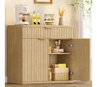 TEENFON Aparador con Puertas Estriadas & Tiradores Dorados, Aparadores para Salon con Encimera, Aparador Cocina con Gran Cajón & Estante Ajustable, para Estar, Comedor, Pasillo, 80 x 38 x 80 cm, Roble