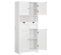 TEENFON Armario de Baño con 2 Cajones y 4 Puertas, Mueble Baño Doble Cajón, Gran Capacidad Almacenaje y Organización, 30 x 60 x 147 cm, Blanco