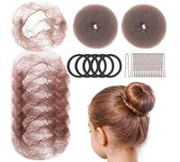 Teenitor Kit para hacer moños de pelo para niños: 2 moldeadores de rosquillas pequeñas, 10 redes invisibles pequeñas, 20 horquillas para moños, 5 bandas para el cabello (marrón bronceado)