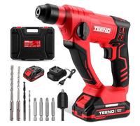 TEENO 20V SDS-Plus Li-Ion Taladro percutor, Martillo perforador con 0-1150RPM/5100BPM ,1.2J impacto con 2 x 2Ah batería y maletín de transporte para hormigón, acero y madera