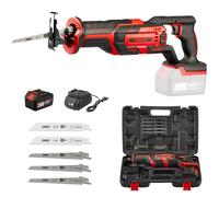 TEENO 20V Sierra Sable Inalámbrica, Sierra Electrica de Baterías 3.0Ah, Velocidad 0-3300RPM, 5 Hojas de Sierra, Cargador Rápido, Luces LED, Cortar Madera y Metal, Maletín de Plástico