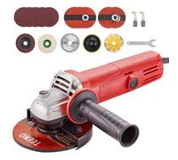 TEENO Amoladora Angular 1000W Con 20 Accesorios, Amoladora Angular Velocidad en Vacío 12000 rpm (Disco de 125 mm), Para Cortar, Esmerilar y Pulir Metal, Madera, Cerámica y Piedra