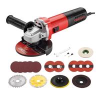 TEENO Amoladora Angular 125 MM 1000W 2000-12000 RPM Con 19 Accesorios, Radial Pequeña 125 mm, Amoladora Pequeña Para Cortar, Esmerilar y Pulir Metal, Madera, Cerámica y Piedra