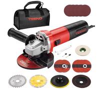 TEENO Amoladora Angular 1000W 2000-12000 RPM Con 20 Accesorios, Amoladora Angular Con Bolsa de Herramientas, (Disco de 125 mm), Para Cortar, Esmerilar y Pulir Metal, Madera, Cerámica y Piedra