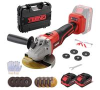 Teeno - Amoladora angular inalámbrica, con 2 baterías de 4,0 Ah, 91000 rpm, diámetro del disco: 125 mm, disco de laminilla para cortar, moler