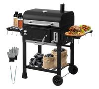 TEENO Barbacoa Carbon, Parrilla Barbacoa Portátil con Tapa, Ruedas, Acero/Madera, Estantería Inferior, Chimenea y Abridor de Botellas Integrados, XXL BBQ Exterior