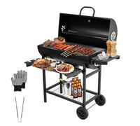 TEENO Barbacoa de carbón, Parrilla Barbacoa con Rejilla de Cocción XXL, Guantes Antigrietas, Termómetro, Cajón de Cenizas, Ventilación Regulable, Gran barbacoa de Carbón de Madera (Basic)