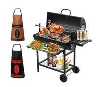 TEENO Barbecue Charbon de Bois, con parrilla de cocina XXL, guantes antiquemadores, ThermomètTre, tirador de ceniza, ventilación regulable (con delantal 2 * y parrilla de pollo)