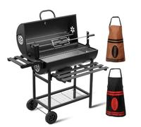 TEENO Barbecue Charbon de Bois Mejorado | Parrilla a Charbon con Cubierta | Termómetro, Tiroir à Cendres, Gantes anti-brûlures, Évent Reglable | con delantal 2 * y parrilla de pollo