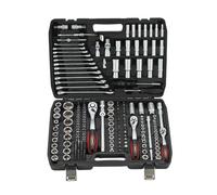 TEENO - Caja de herramientas completa en estuche de enchufes de 1/4", 3/8" y 1/2" - CR-V 216 piezas, con llave de trinquete, alargadores, herramientas mecánicas para reparación de automóviles