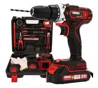 TEENO Destornillador Inalámbrico para Batería Makita de 21V 2 * 2.0 Ah baterías, 45 Nm,25+1 ajustes de par, 2 velocidades, luz LED, 46 accesorios y maletín, ideal para trabajos de carpintería.