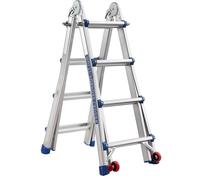 TEENO Escalera de Aluminio Multifunción 4 M| 4x4 Peldaños| Escalera Telescópica 5 en 1 con Desmontable Ruedas y Base Triangular Reforzada| Carga Máxima 150 kg