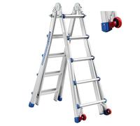 TEENO Escalera de Aluminio Multifunción 5.1 M| 5x5 Peldaños| Escalera Telescópica 5 en 1 con Desmontable Ruedas y Base Triangular Reforzada| Carga Máxima 150 kg
