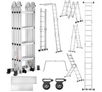 TEENO Escalera Multiusos 7 en 1, 4x4 Escalones 4,70 M de Aluminio, Escalera multifunción con 2 Plataformas y 2 Ruedas Rimovibili, 16 Peldaños, Carga Máxima de 150 kg, para Pintar, Techos, Jardín