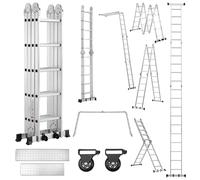 TEENO Escalera Multiusos 7 en 1, 4x5 Escalones 5.82 M de Aluminio, Escalera multifunción con 2 Plataformas y 2 Ruedas Rimovibili, 20 Peldaños, Carga Máxima de 150 kg, para Pintar, Techos, Jardín