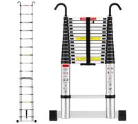 TEENO Escalera Telescópica 4,4 M de Aluminio, Escalera Telescópica Plegable con Barra Estabilizadora y Gancho Desmontable, Carga MAX 150 kg